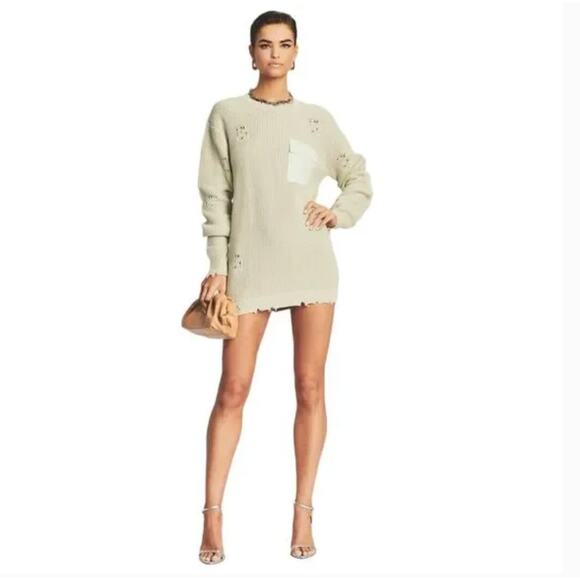SER.O.YA | Sage Green Devin Distressed Sweater Dress Mini Chest Flap Pocket | XS - Picture 1 of 8
